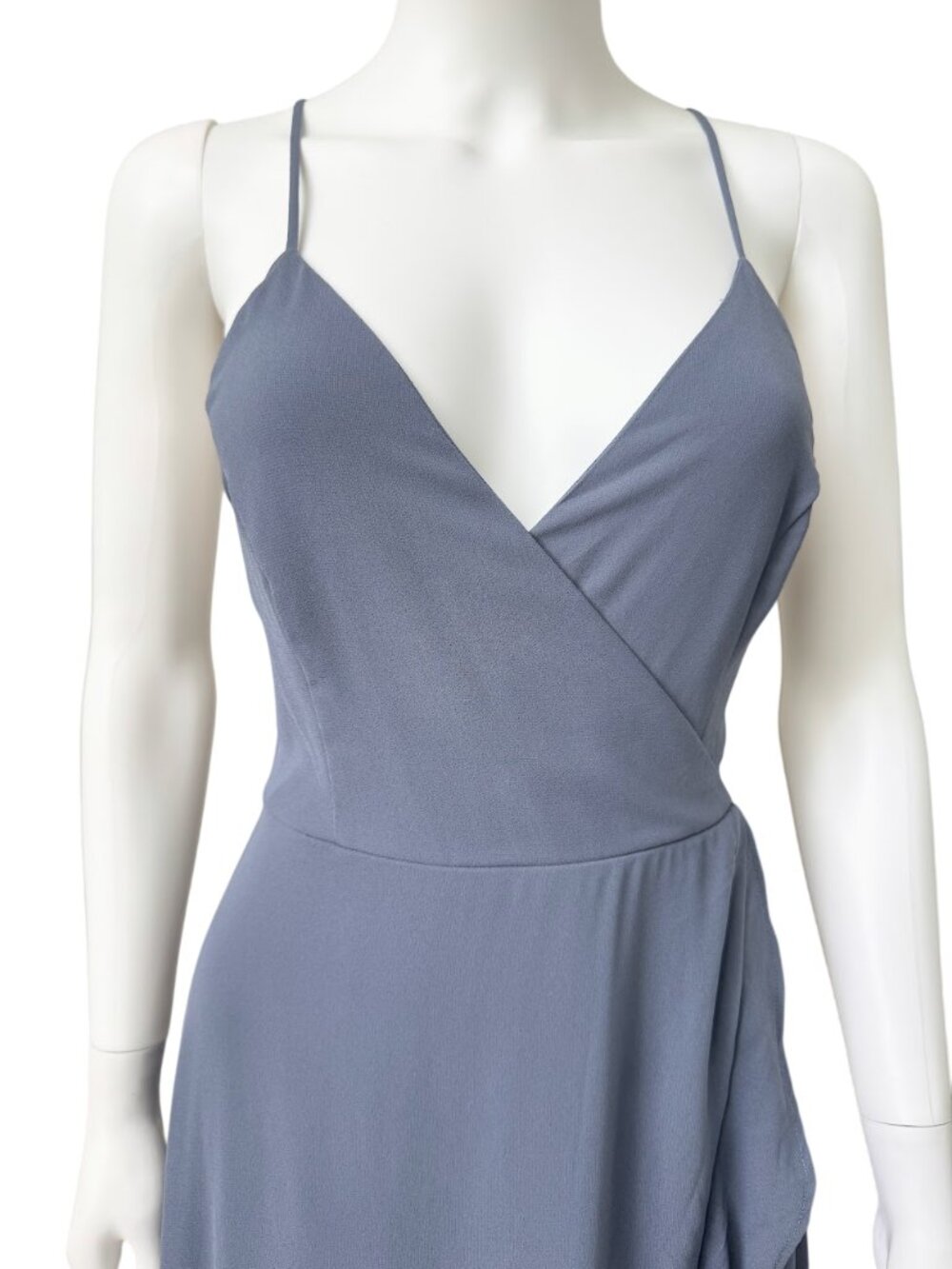 Lulus Blue Wrap Maxi Dress Bridesmaid Formal Ruffle Lace Up Back M NWT - Picture 4 of 10